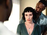 Olive Glass Takes Cum On Her Natural Tits After Servicing Big Black Cock