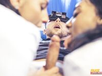 Lexi Dona And Asia Rae Pleasuring Tattooed Dude In Bed