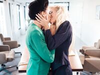Two Lustful MILFs With Big Juggs Make Love In The Office photos (Reagan Foxx, Brandi Love)