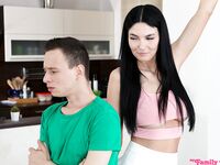 Dark haired girl Simon Kitty has sex on a sofa with her stepbrother