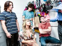 Mia James Takes Cum On Her Big Boobs After Servicing 3 Hard Dicks