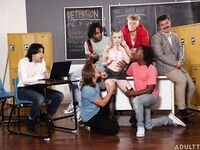 Gorgeous Blonde Girl In Stockings Gets Gangbanged In The Classroom photos (Haley Spades)