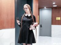 Long-haired Bookworm With Glasses Gets Fucked Through The Hole In Her Pantyhose photos (Erin Everheart)