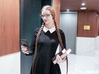 Long-haired Bookworm With Glasses Gets Fucked Through The Hole In Her Pantyhose photos (Erin Everheart)