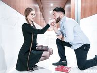 Long-haired Bookworm With Glasses Gets Fucked Through The Hole In Her Pantyhose photos (Erin Everheart)