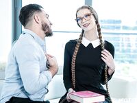 Long-haired Bookworm With Glasses Gets Fucked Through The Hole In Her Pantyhose photos (Erin Everheart)