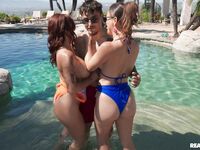Alexis Fawx And Cherie Deville Pleasuring Lucky Dude By The Pool