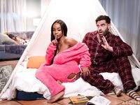 Long-haired Ebony Lily Starfire Smiles While Getting Her Cocoa Pussy Drilled