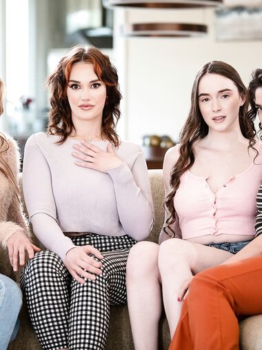 Four Horny Lesbian Babes Have Fun In The Living Room photos (Aiden Ashley, Victoria Voxxx, Siri Dahl, Hazel Moore)