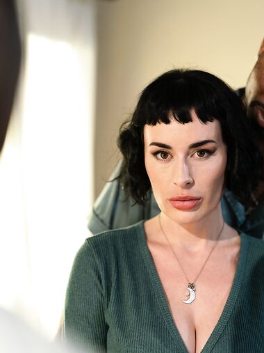 Olive Glass Takes Cum On Her Natural Tits After Servicing Big Black Cock