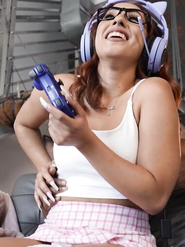 Busty Gamer Chick Kira Perez Pleases Black Dude On The Couch