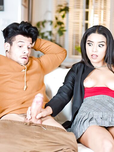 Maya Bijou Sits Her Shaved Pussy Down On Stepson's Cock